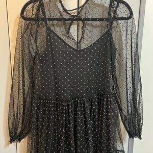 H&M Black and Gold Polka Dot Long Sleeve Dress